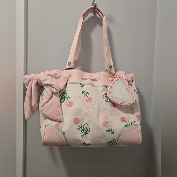 Juicy Couture Handbags - NWT JUICY Couture Retro Velour Daydreamer Cherry Tote In Pink And Cream.